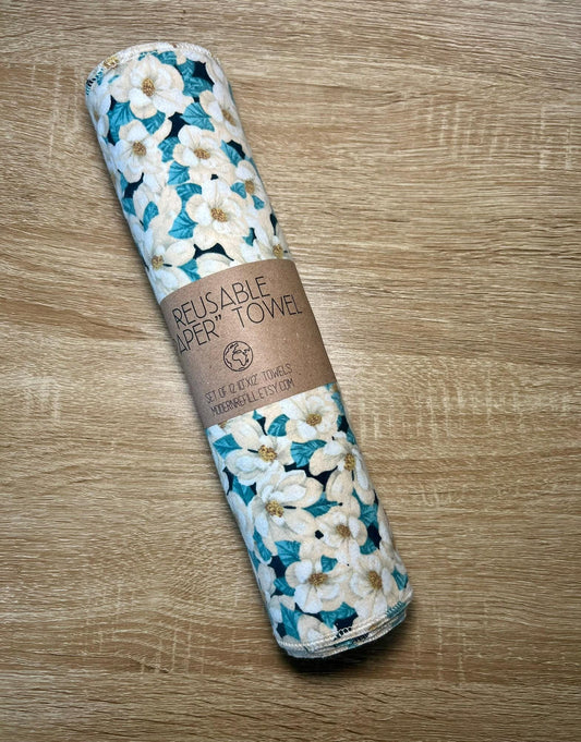White Floral Reusable Paper Towels | Sustainable Kitchen Towels