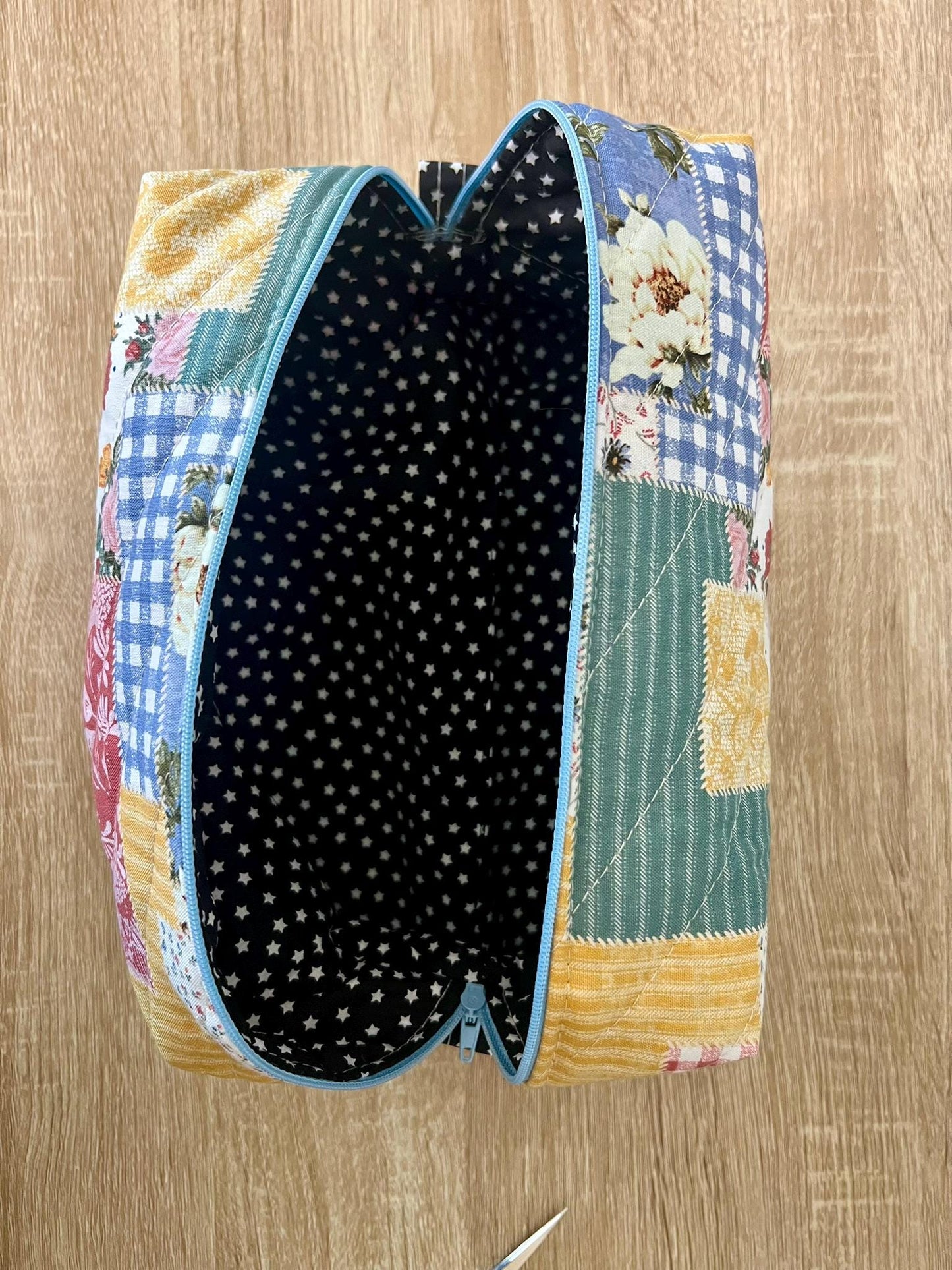 Quilted Boxy Makeup Pouch - Floral Patchwork