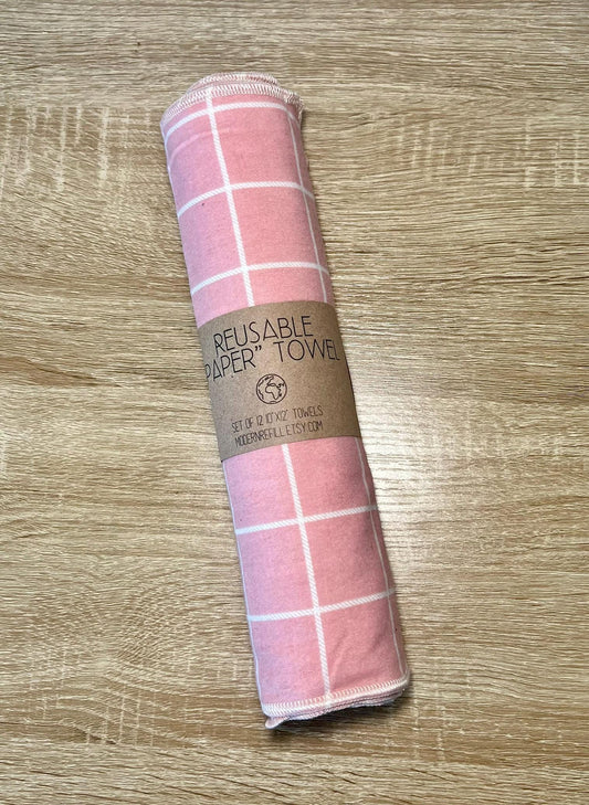 Pink Grid Reusable Paper Towels | Sustainable Kitchen Towels