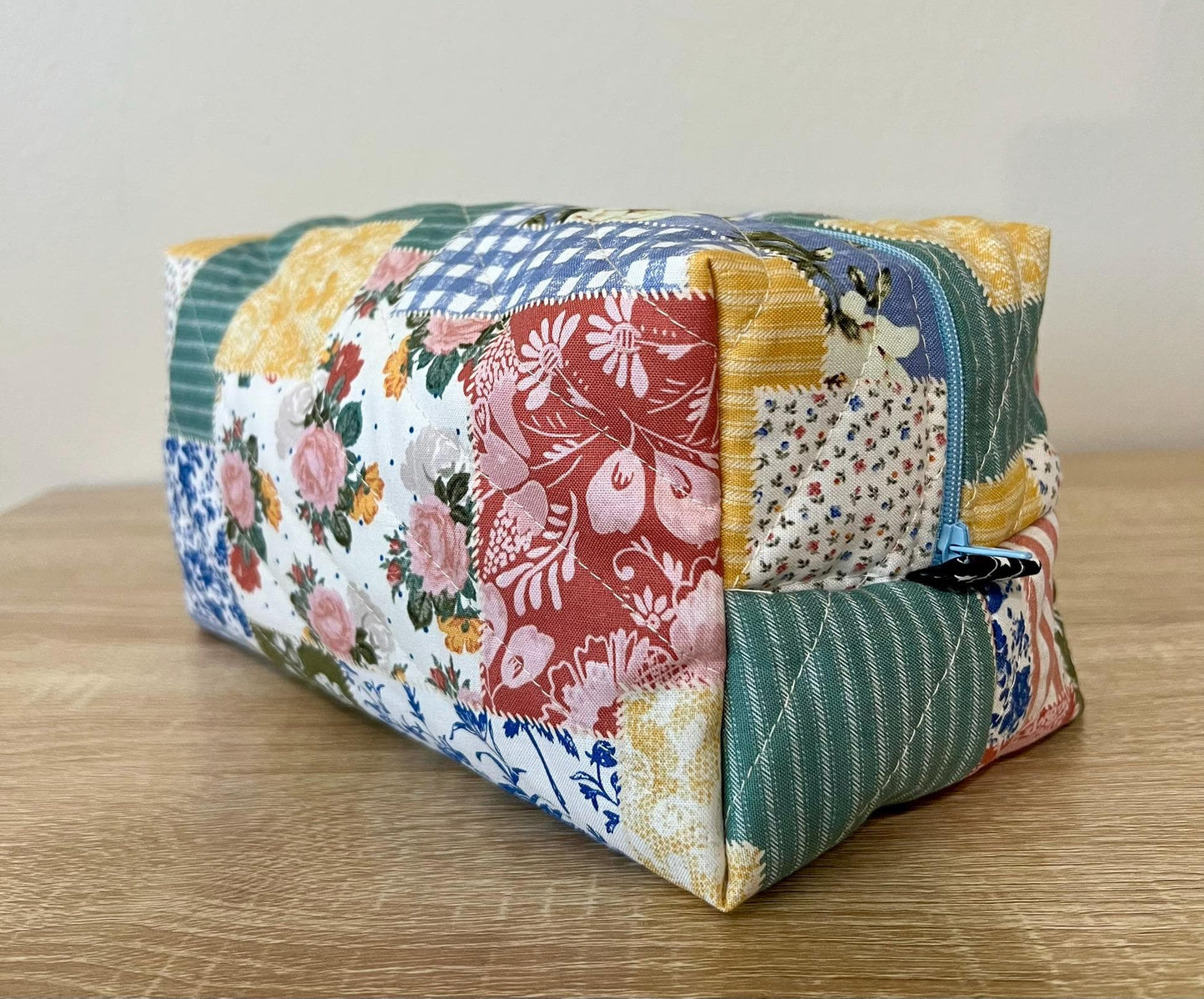 Quilted Boxy Makeup Pouch - Floral Patchwork