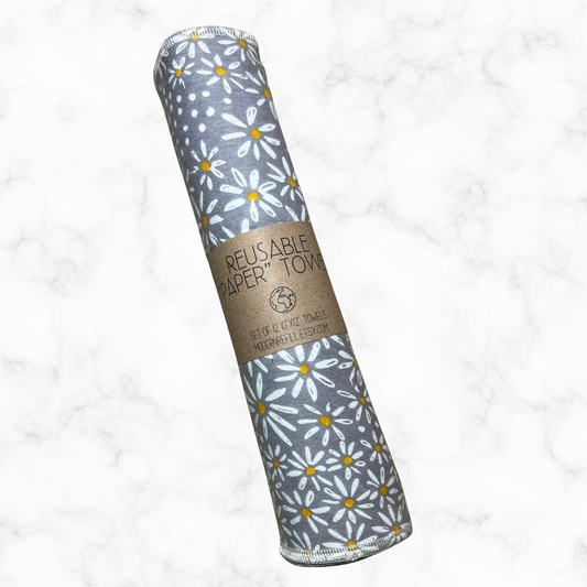 Reusable Paper Towels - Gray Daisies