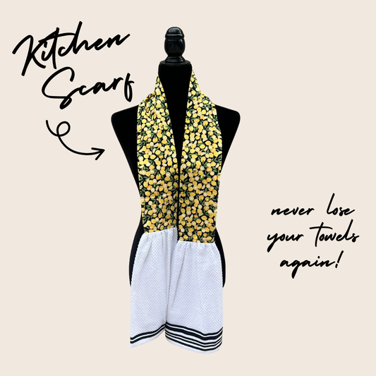 Lemons on Black Kitchen Scarf