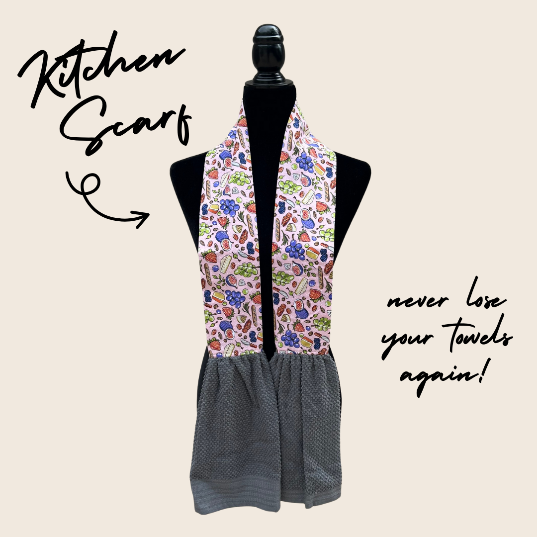 Charcuterie on Pink Kitchen Scarf