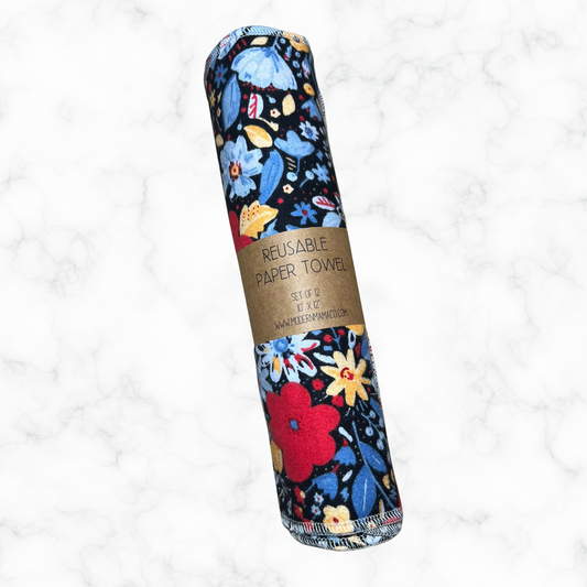 Reusable Paper Towels - Red and Blue Floral