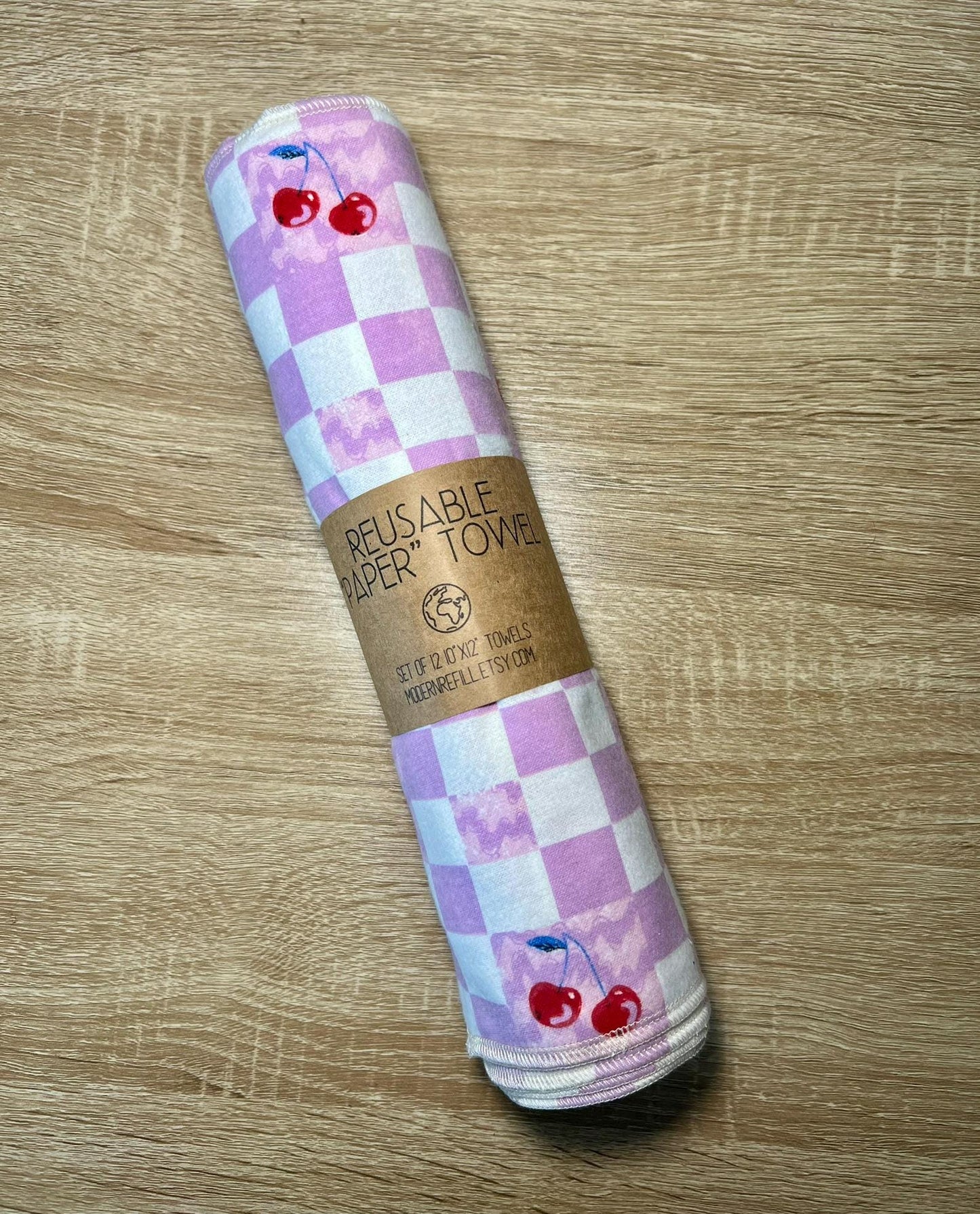 Checkered Cherries Flannel Reusable Paper Towels | Sustainable Kitchen Towels